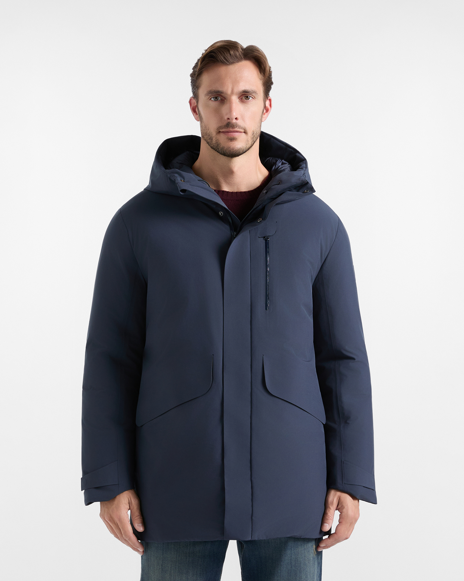 Men&rsquo;s navy blue technical fabric softshell jacket
