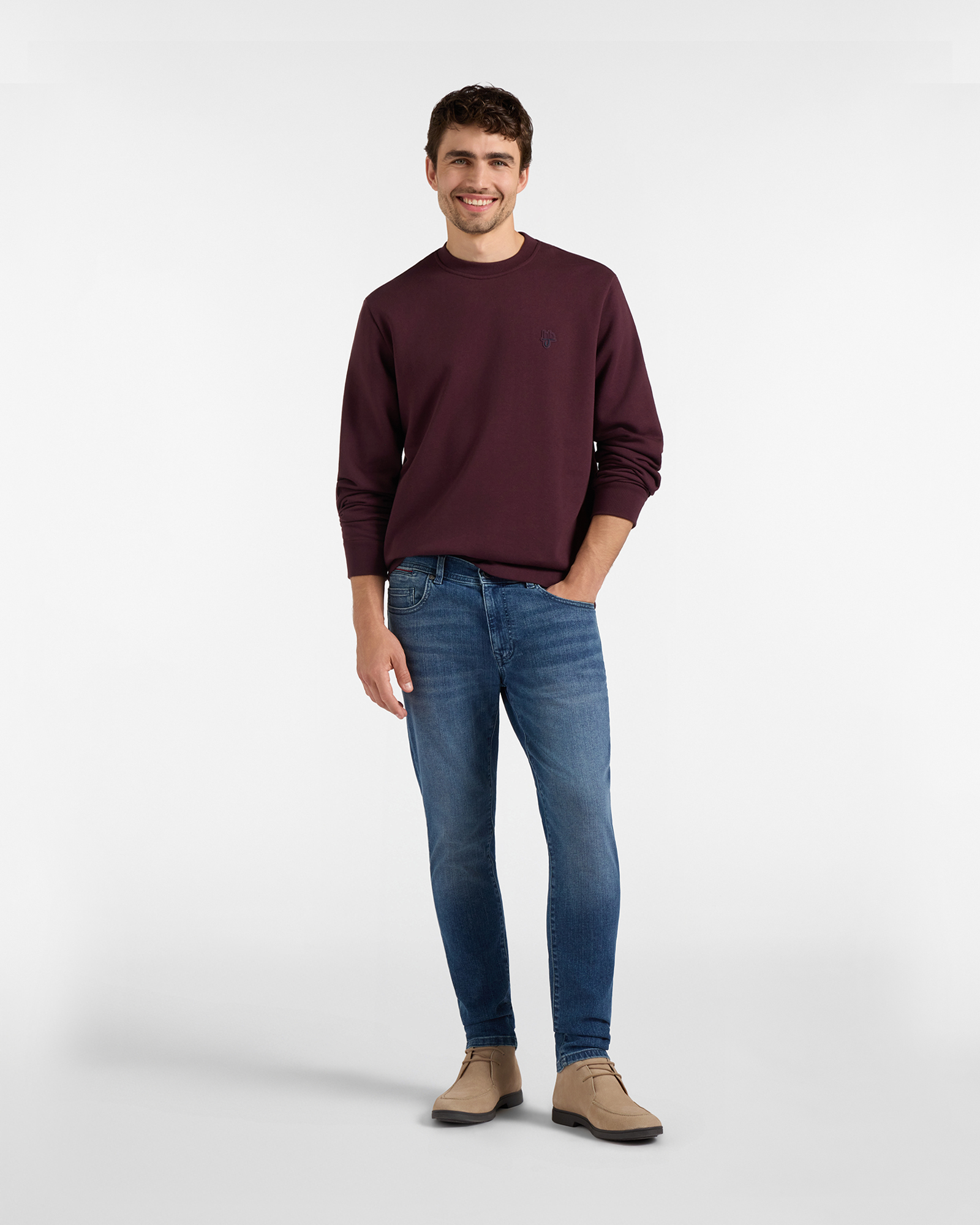 Felpa HBJ Uomo con patch logo in misto cotone, BORDEAUX, large