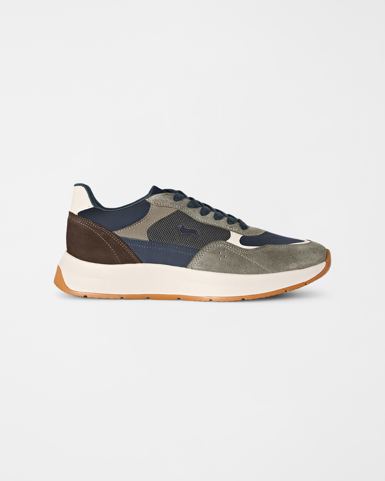 Sneaker de hombre en ante, nobuk y malla t&eacute;cnica, color beige
