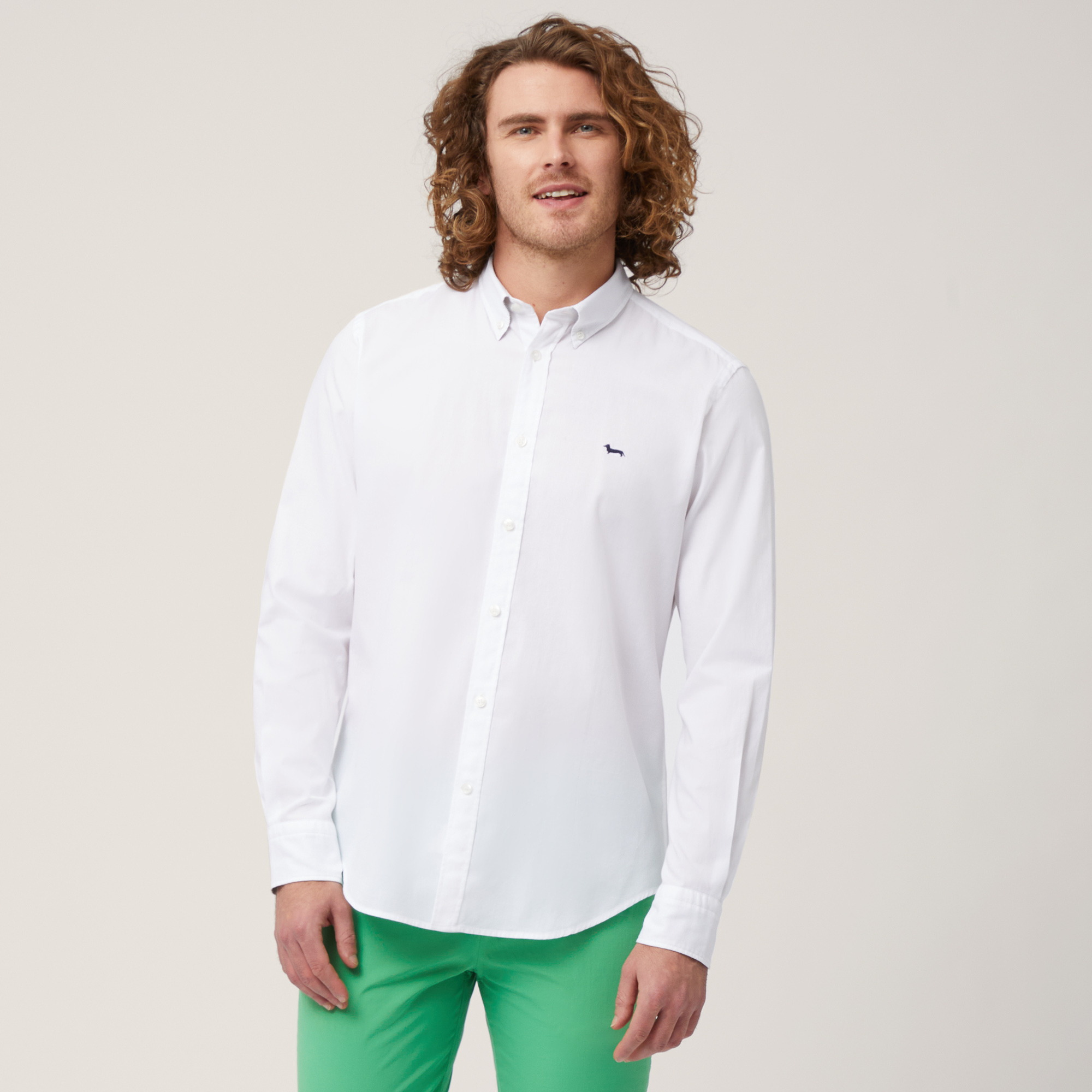 Cotton Shirt with Contrasting Inner Detail, White, large