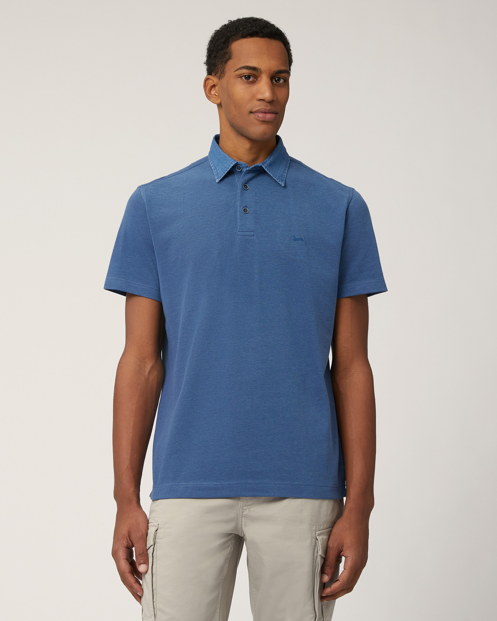 Vietri Polo with Denim Collar, Marine Blue, large