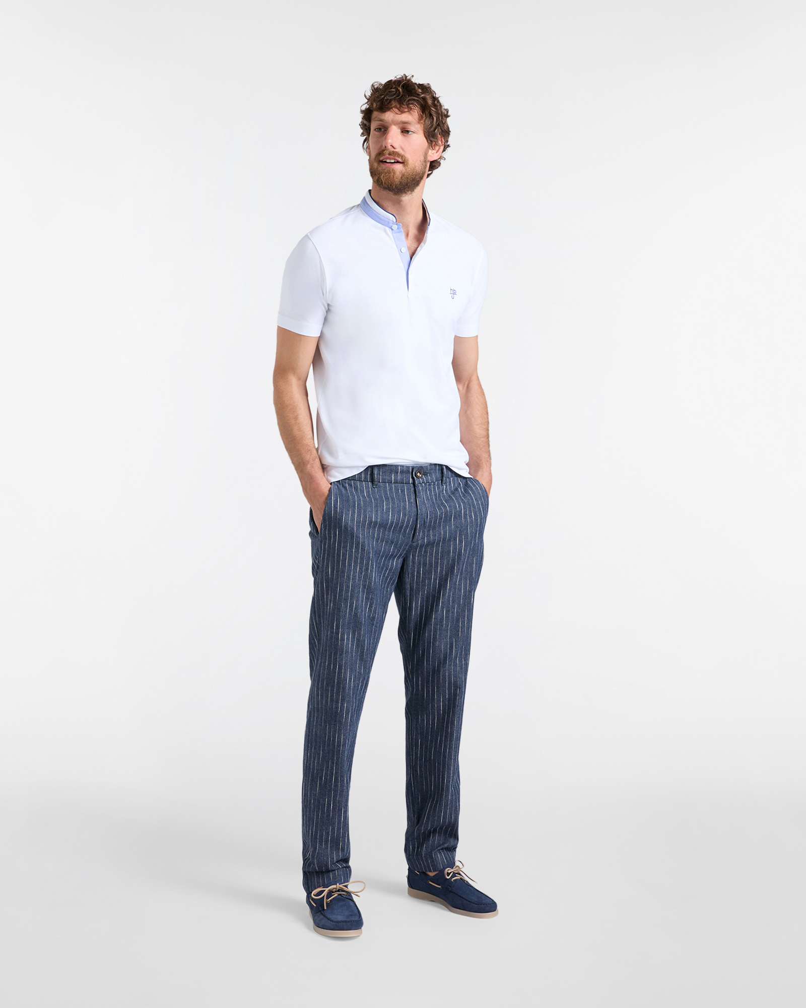 Polo uomo narrow  fit collo coreano , Bianco, large image number 3