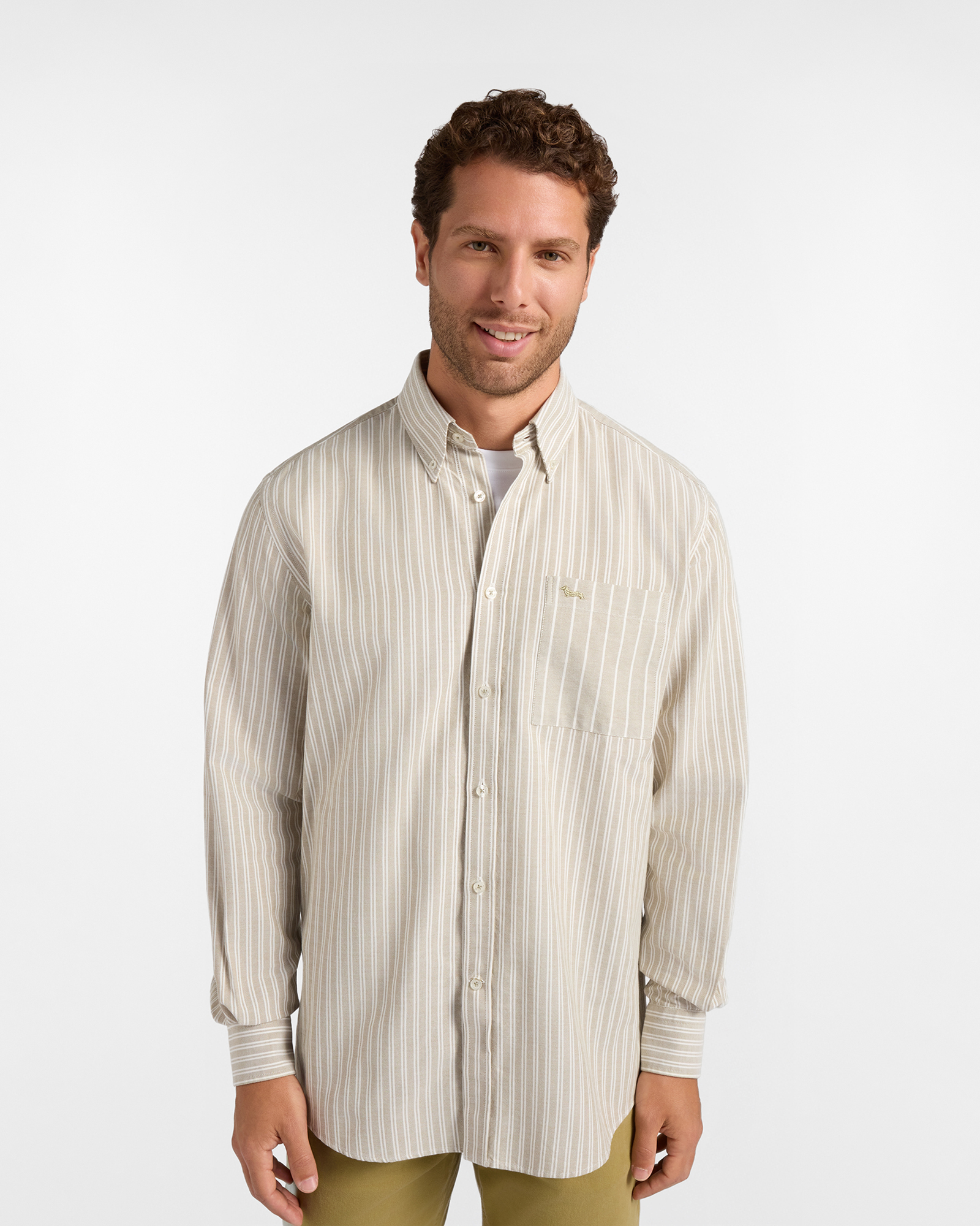 Camisa de hombre en tejido oxford org&aacute;nico de rayas Classic Fit color verde