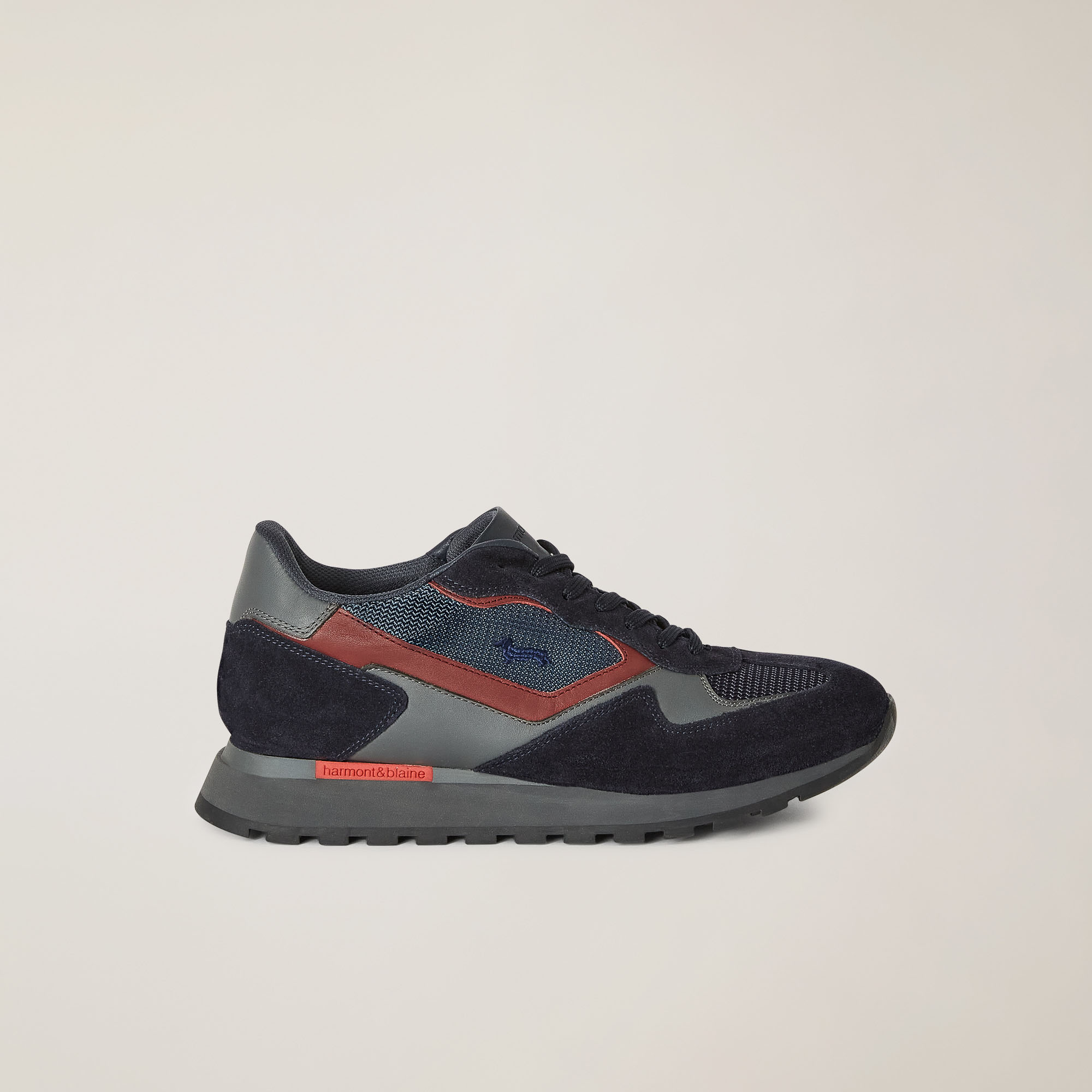 Sneaker Da Running In Mix Di Materiali Con Inserti A Contrasto, Blu/Rosso, large
