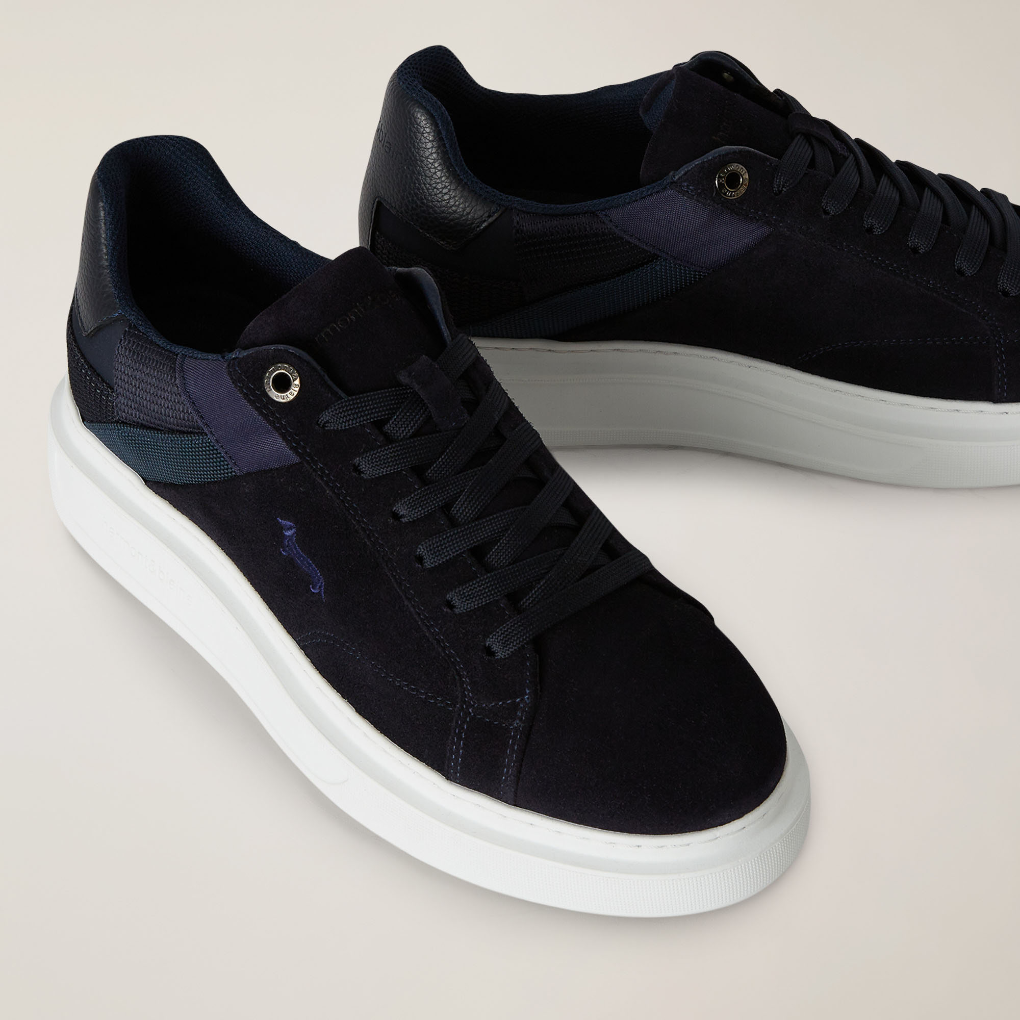 Sneaker In Vera Pelle E Tessuto, Blu Scuro, large image number 3