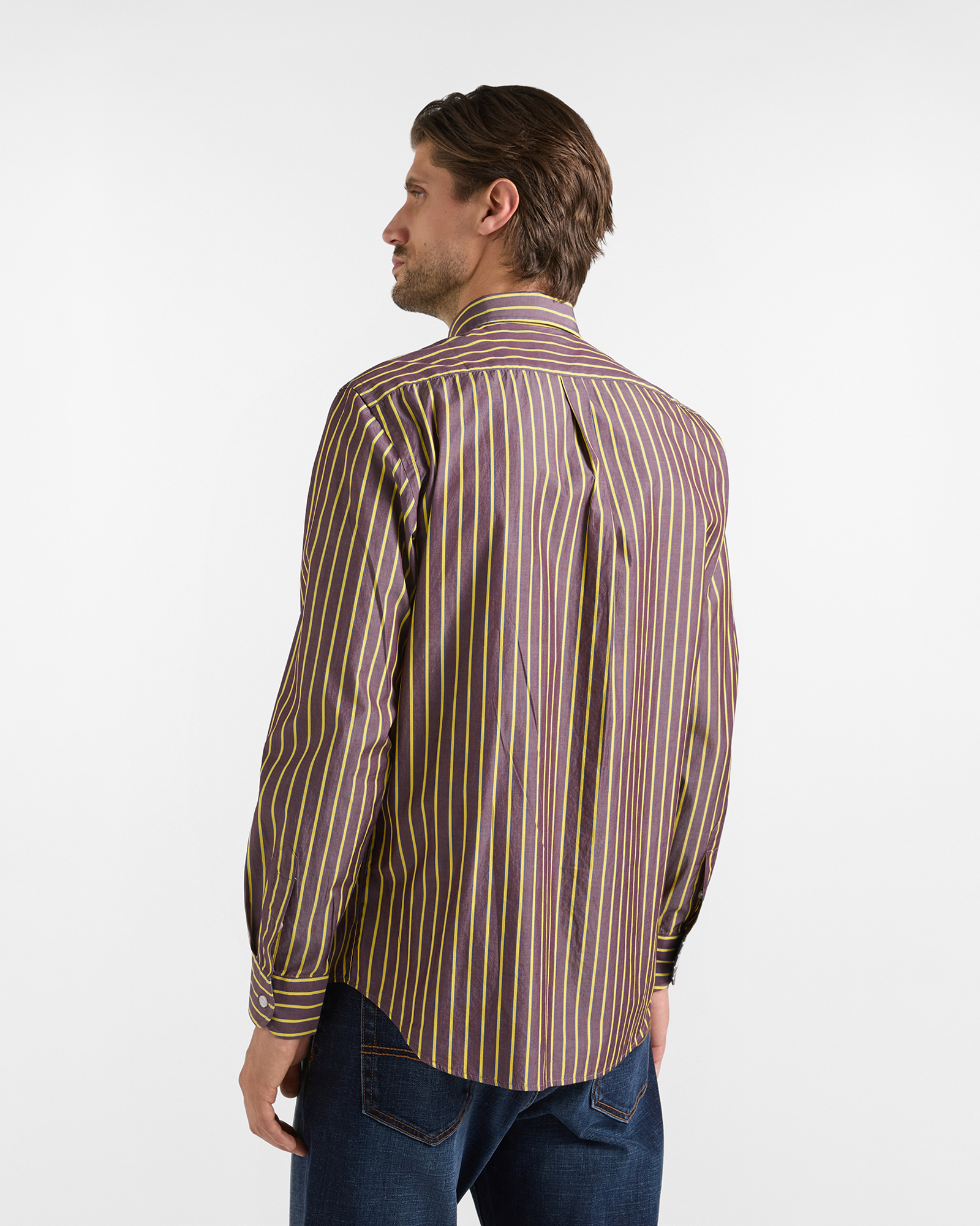 Men's regular-fit cotton shirt with regimental stripes, DARK PURPLE, large image number 2