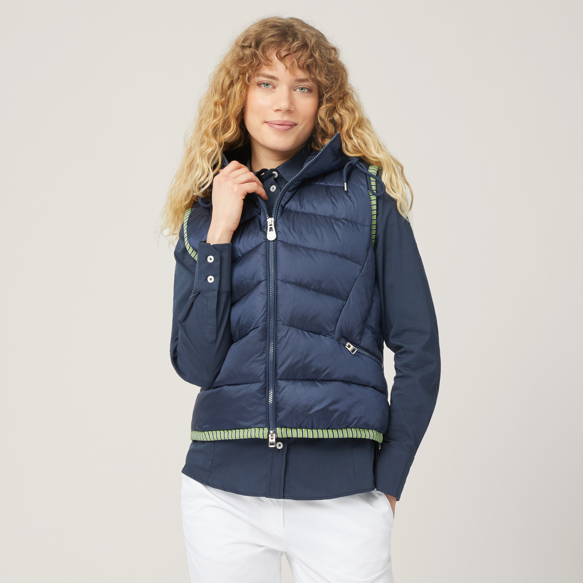 Padded Gilet with Hood, Blue, large