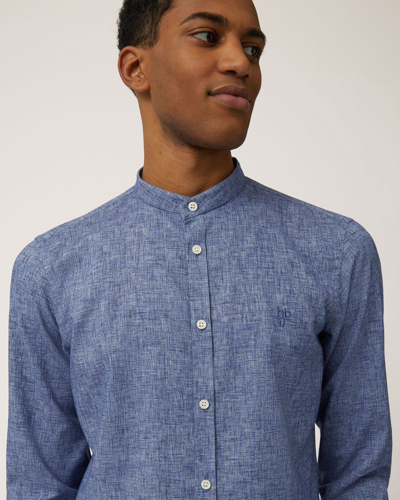 Camicia Coreana Misto Cotone, Blu Scuro, large image number 2