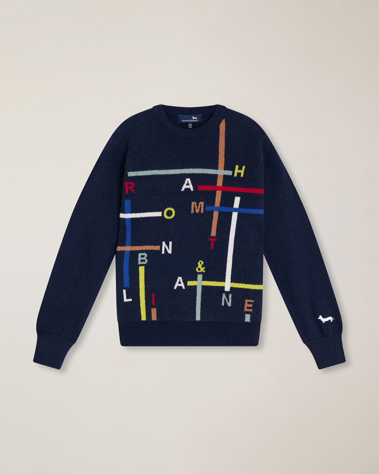 Crewneck sweater with multicolor intarsia