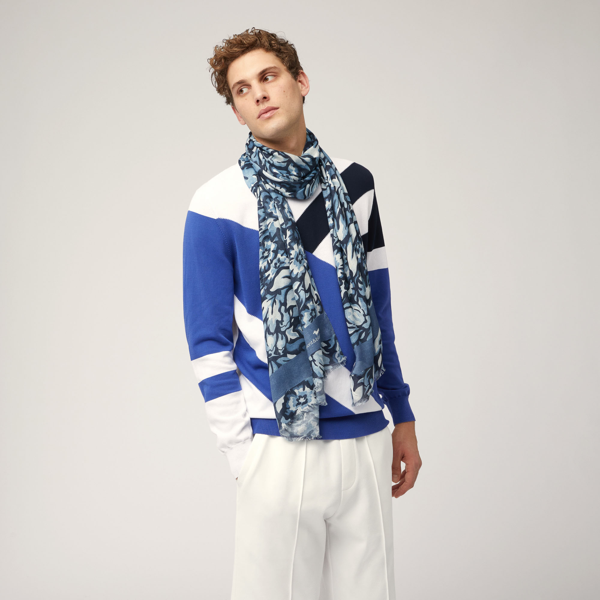 Scarf with Floral Print, Blue, large image number 2