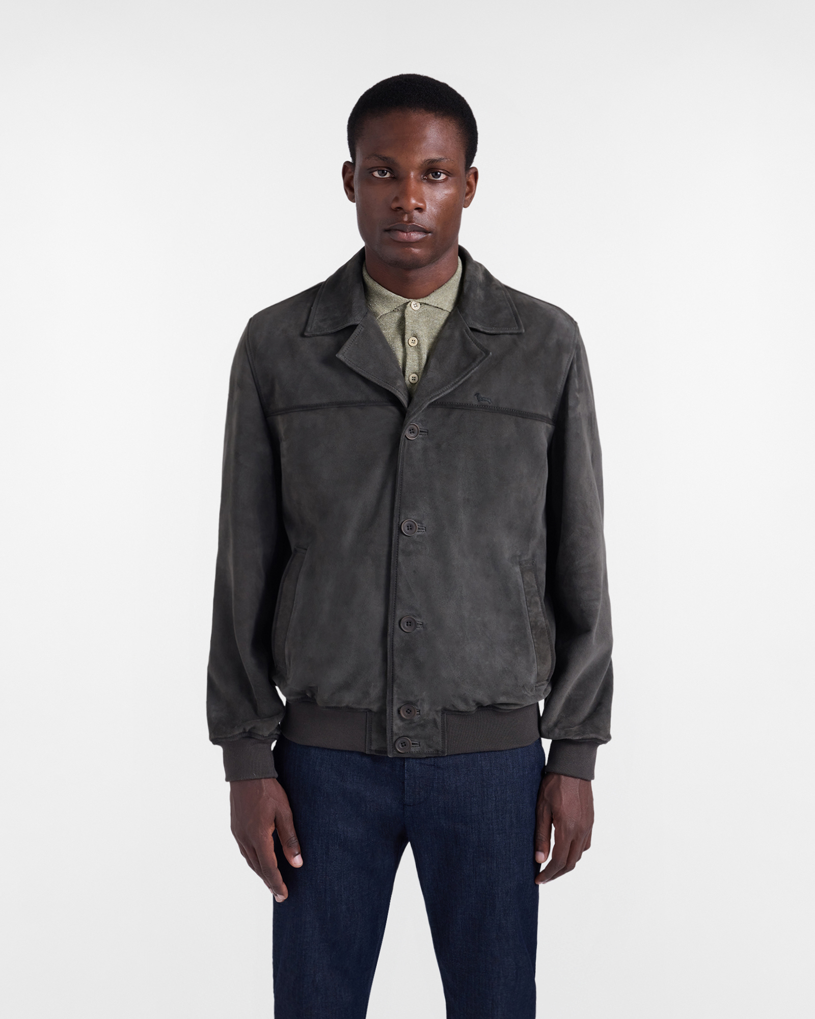 Cazadora b&oacute;mber de ante con solapas y botones