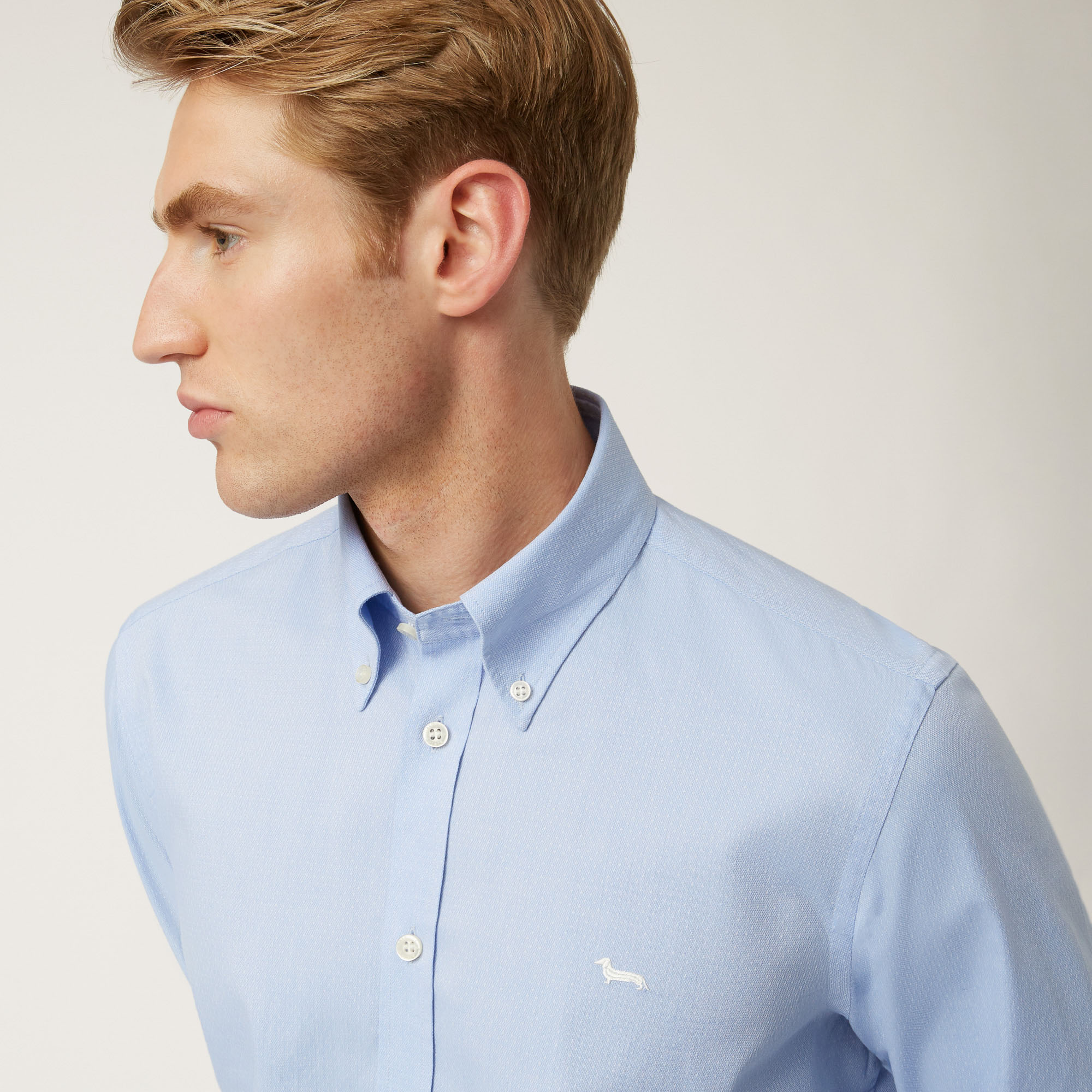 Cotton Shirt With Herringbone Collar Band, Light Blue, large image number 2
