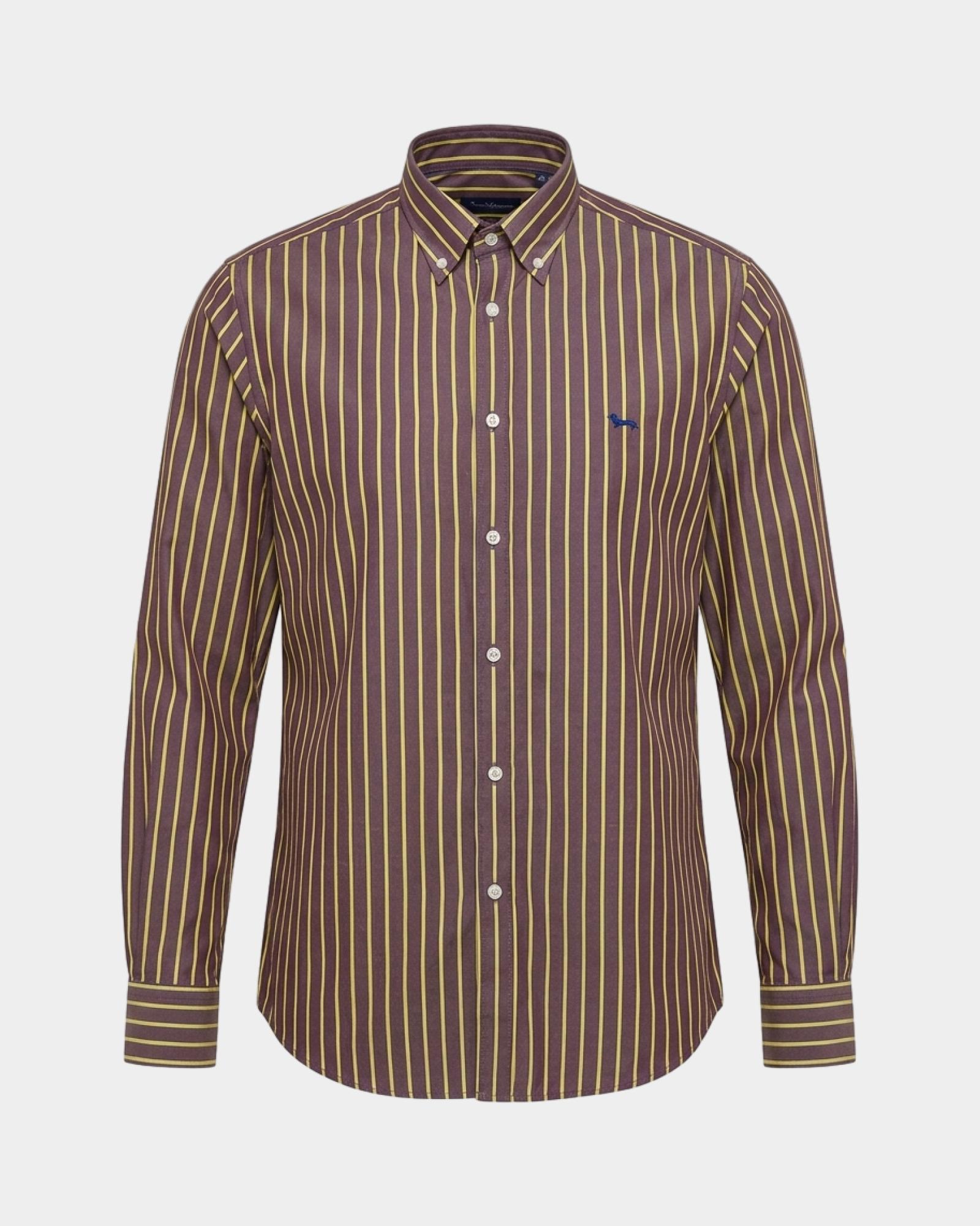 Men's regular-fit cotton shirt with regimental stripes, DARK PURPLE, large