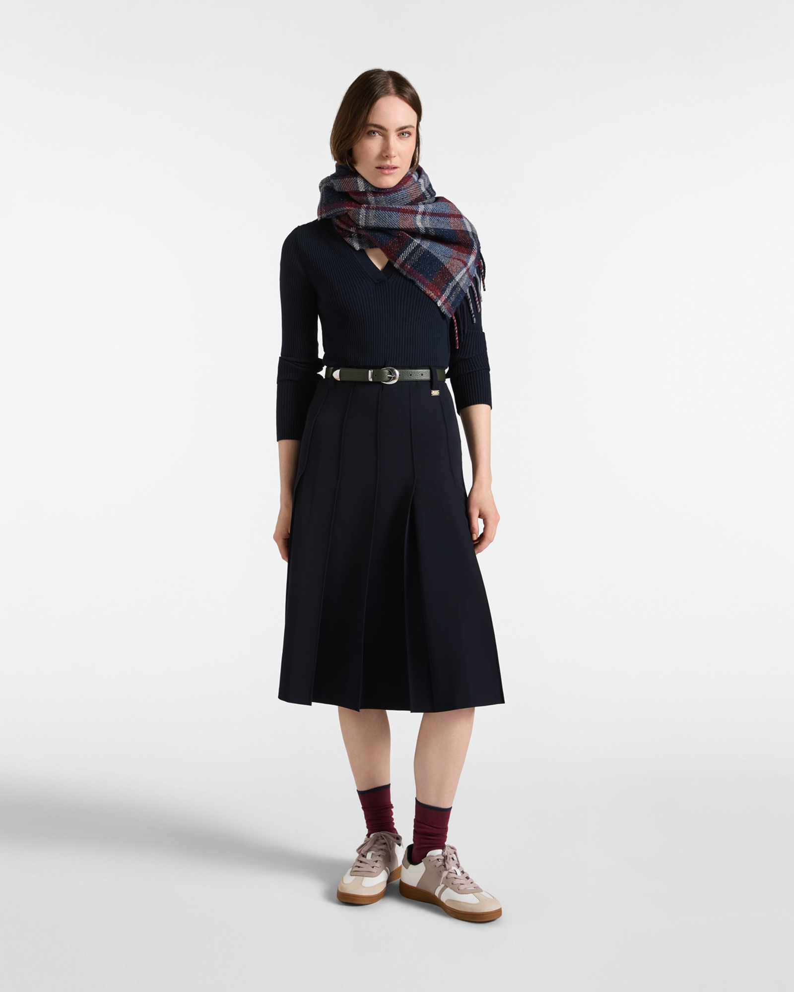 MIXED-FABRIC DRESS WITH RIBBED BODY, NAVY BLUE, large image number 3