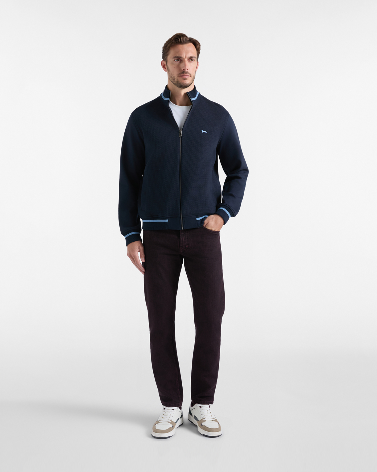 Men's blue full-zip 3D jersey mock turtleneck sweatshirt, NAVY BLUE, large image number 3