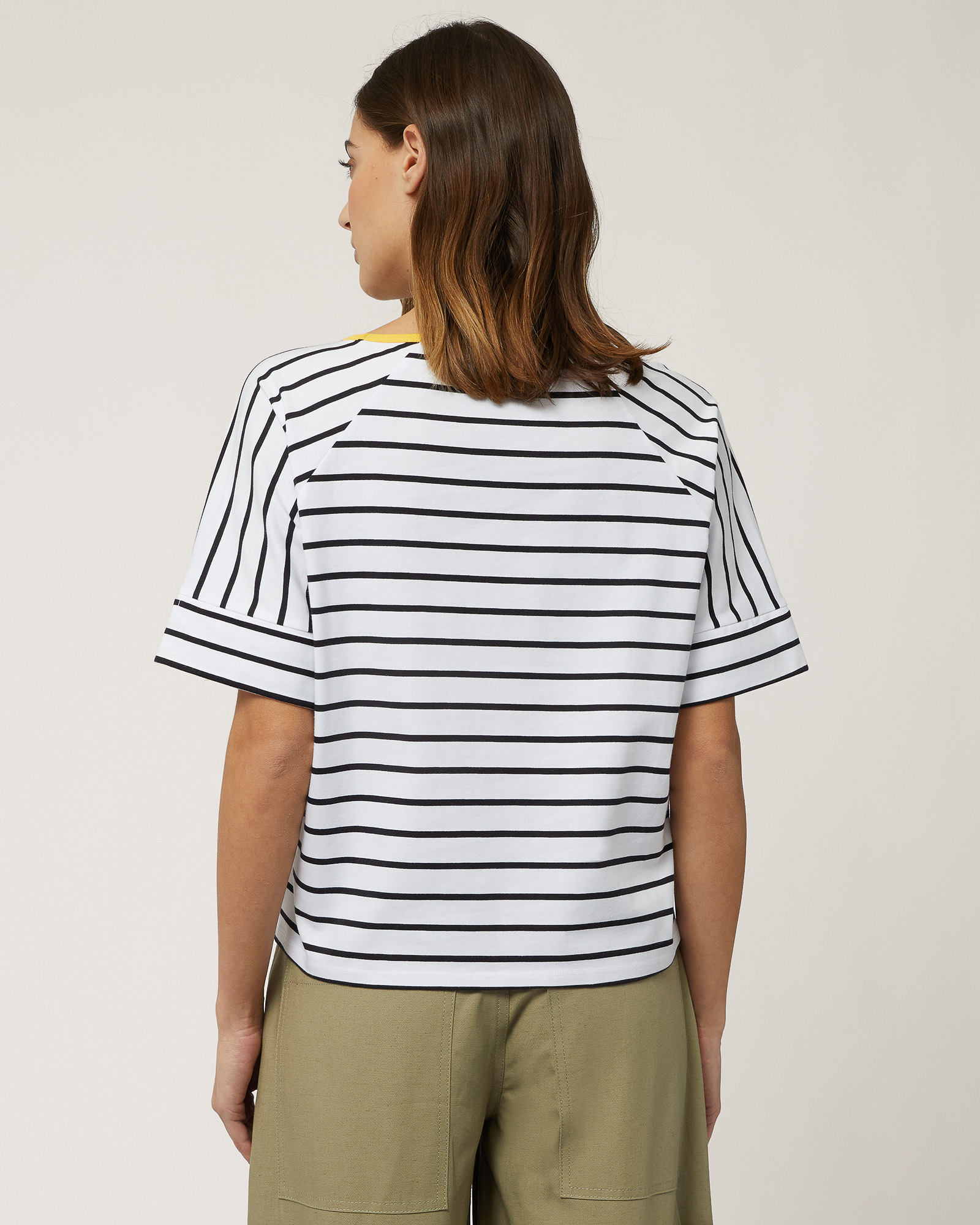 Boxy Striped Cotton T-Shirt, Navy Blue, large image number 1
