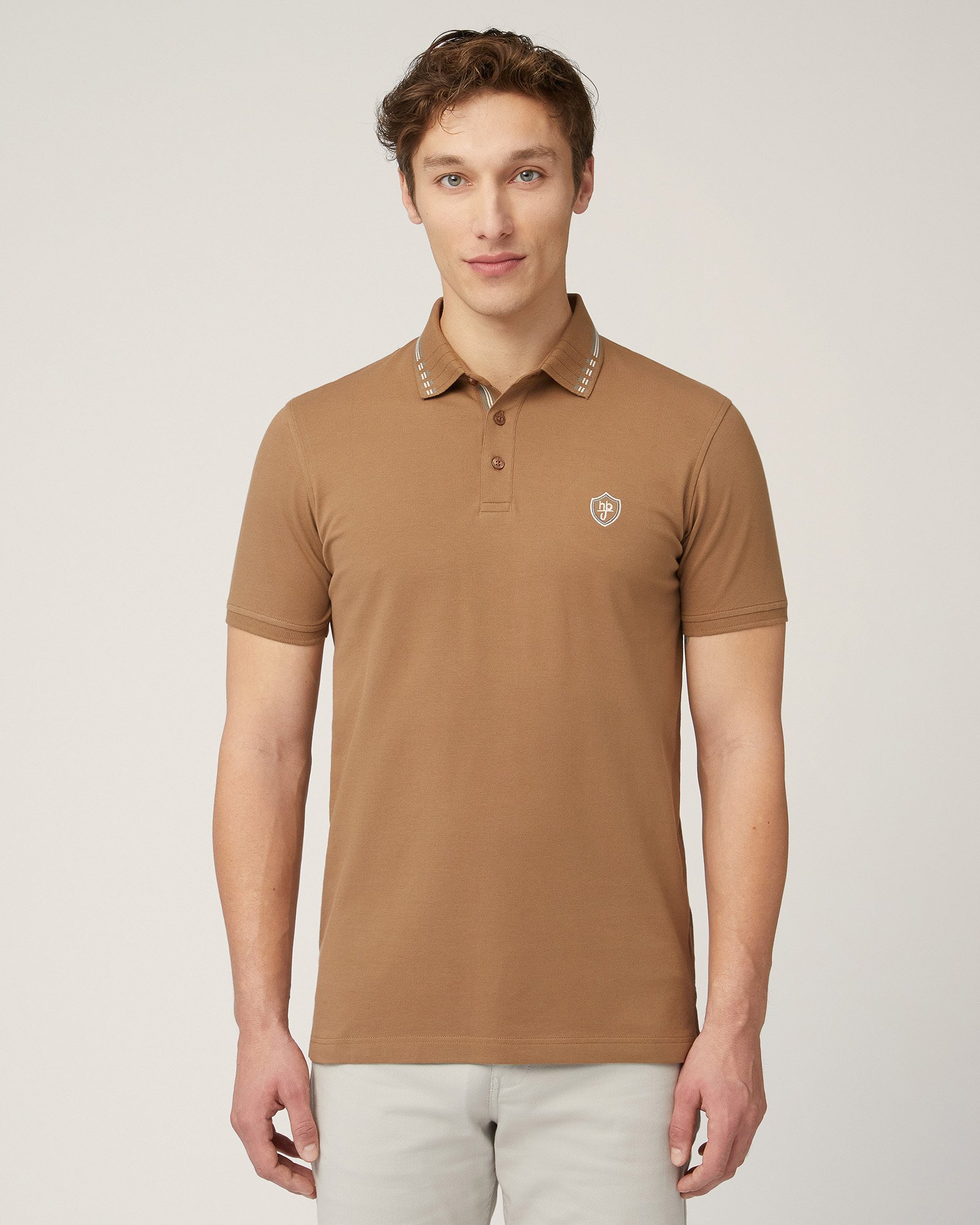 Polo with Branded Patch, Light Brown, large image number 0