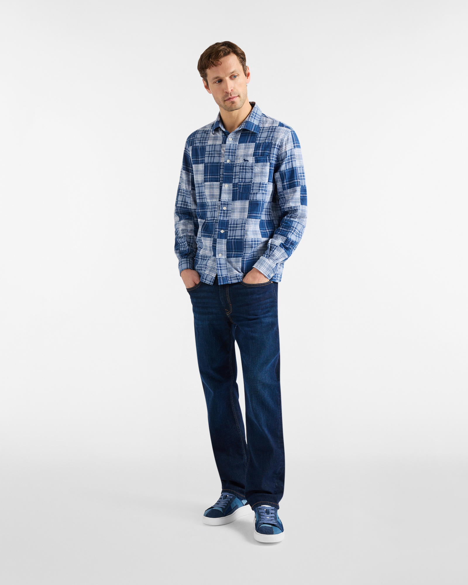 Men's oversize patchwork plaid shirt, Light Blue, large image number 3