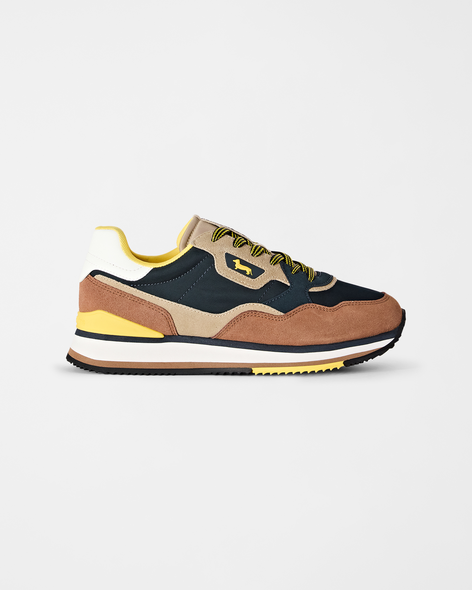 Men's running sneakers in three-tone suede and three-tone technical fabric, beige - BLUE, large