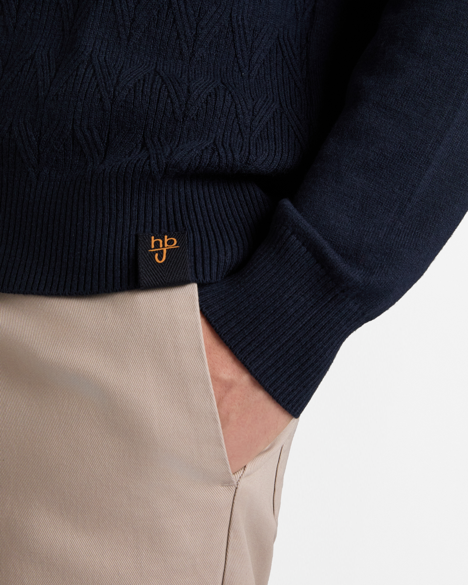 Crew Neck Sweater with Herringbone Stitch, Dark Blue, large image number 2