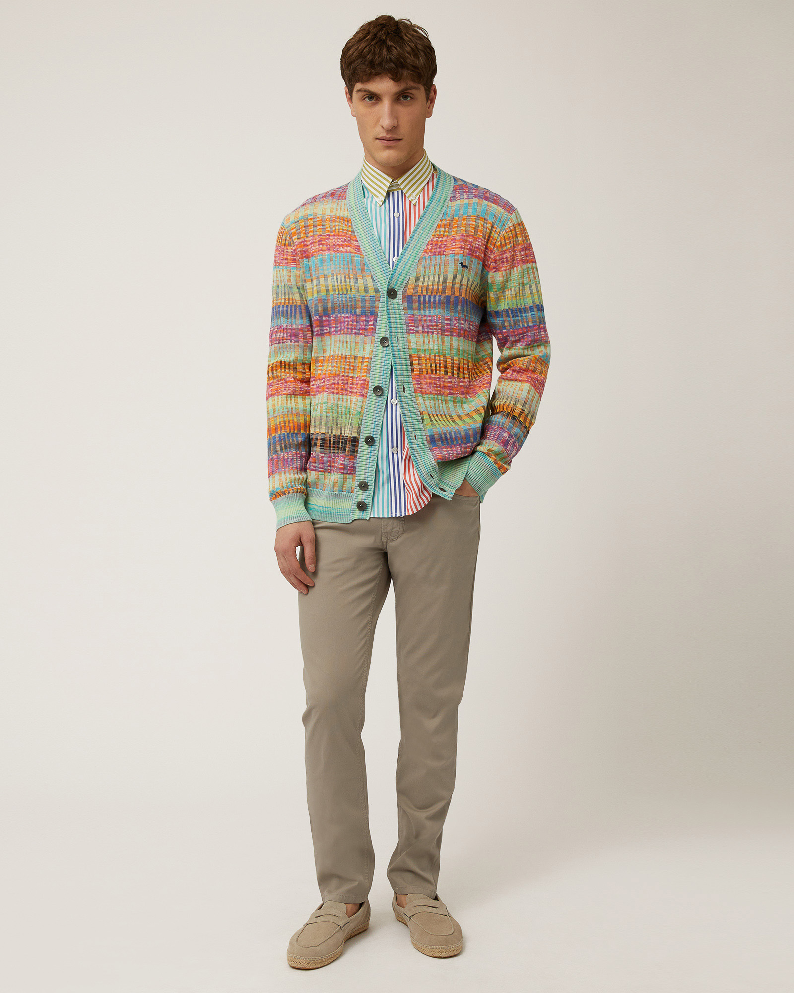 Multicolor Ribbed Cardigan, Light Green, large image number 3