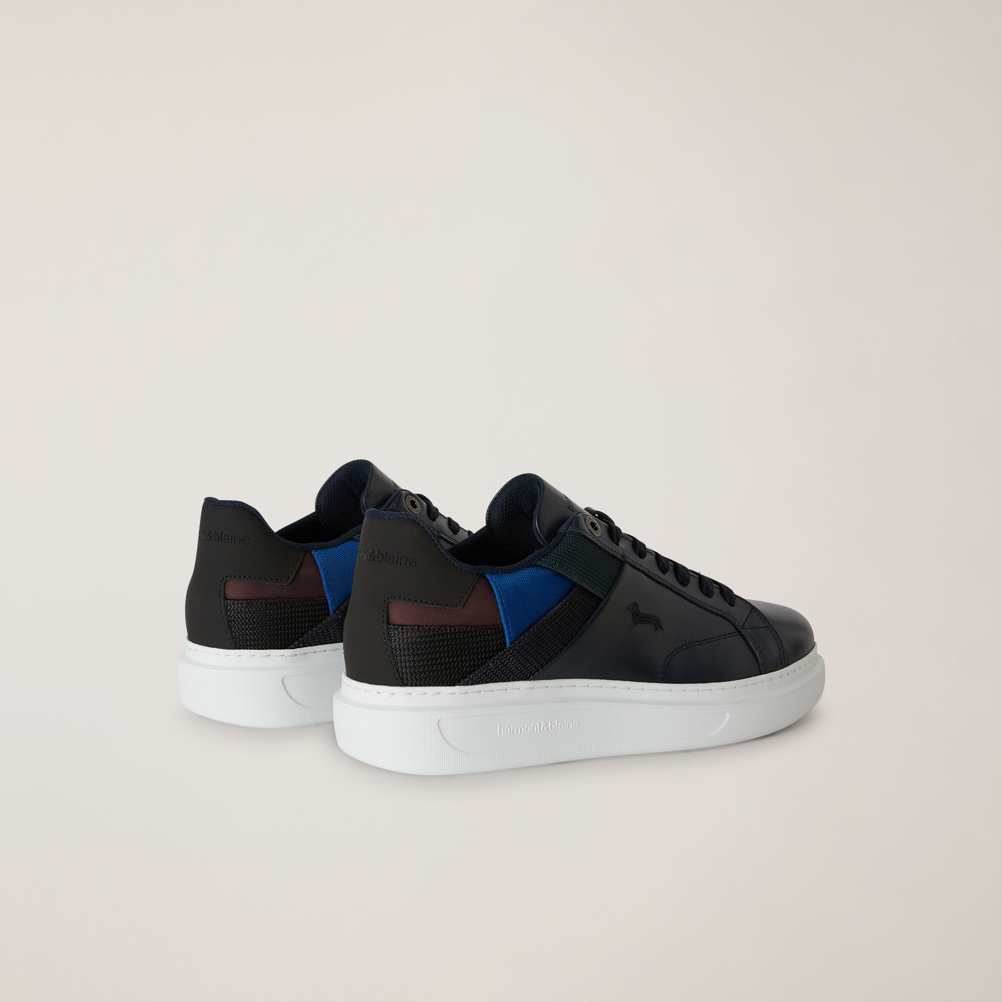 Sneaker In Pelle E Tessuto Con Dettagli A Contrasto, Blu Scuro, large