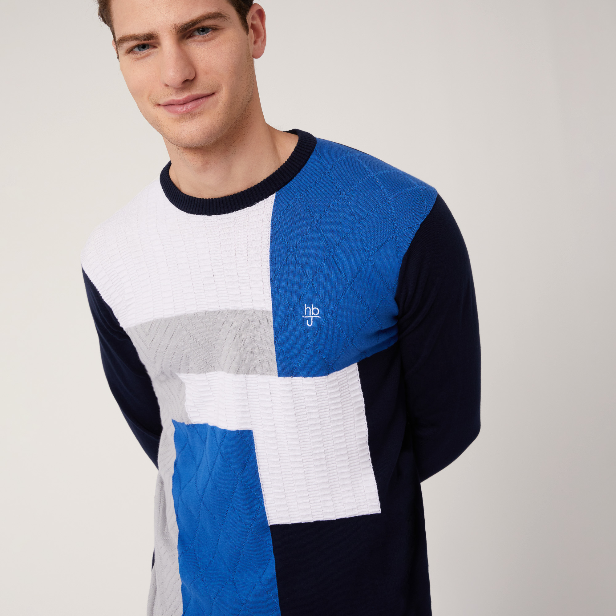 Pullover Girocollo Color Block, Light Blue, large image number 2