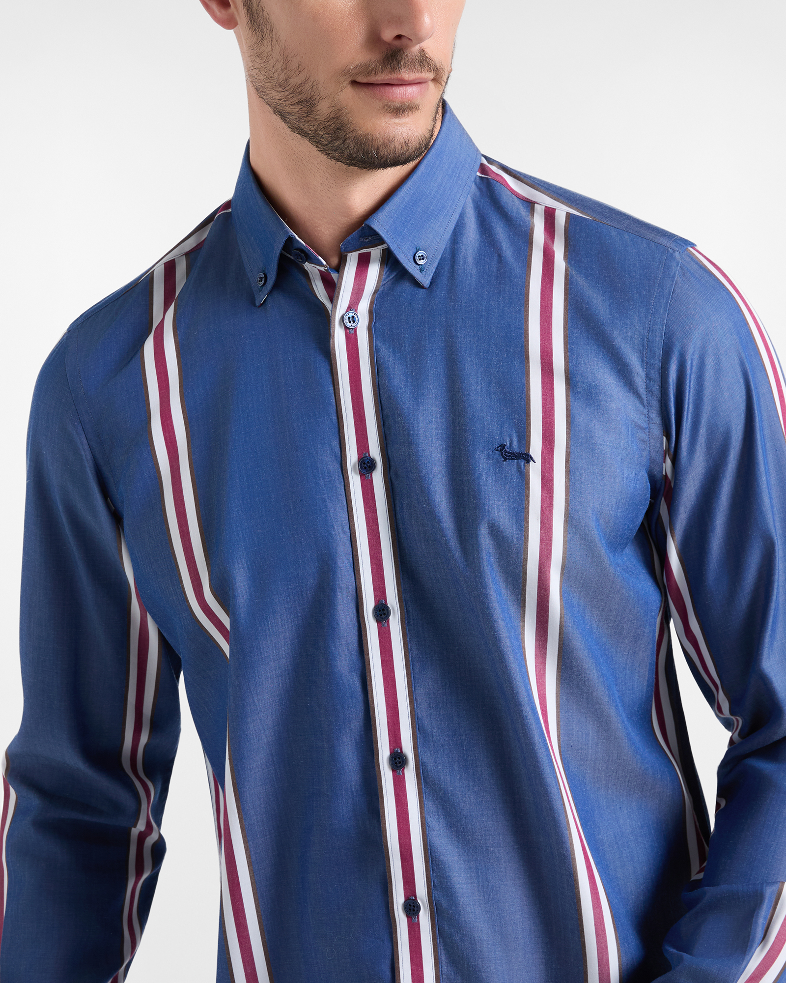 Men's narrow-fit Tencel&reg; shirt with placed regimental stripe, SPORT BLUE, large image number 1