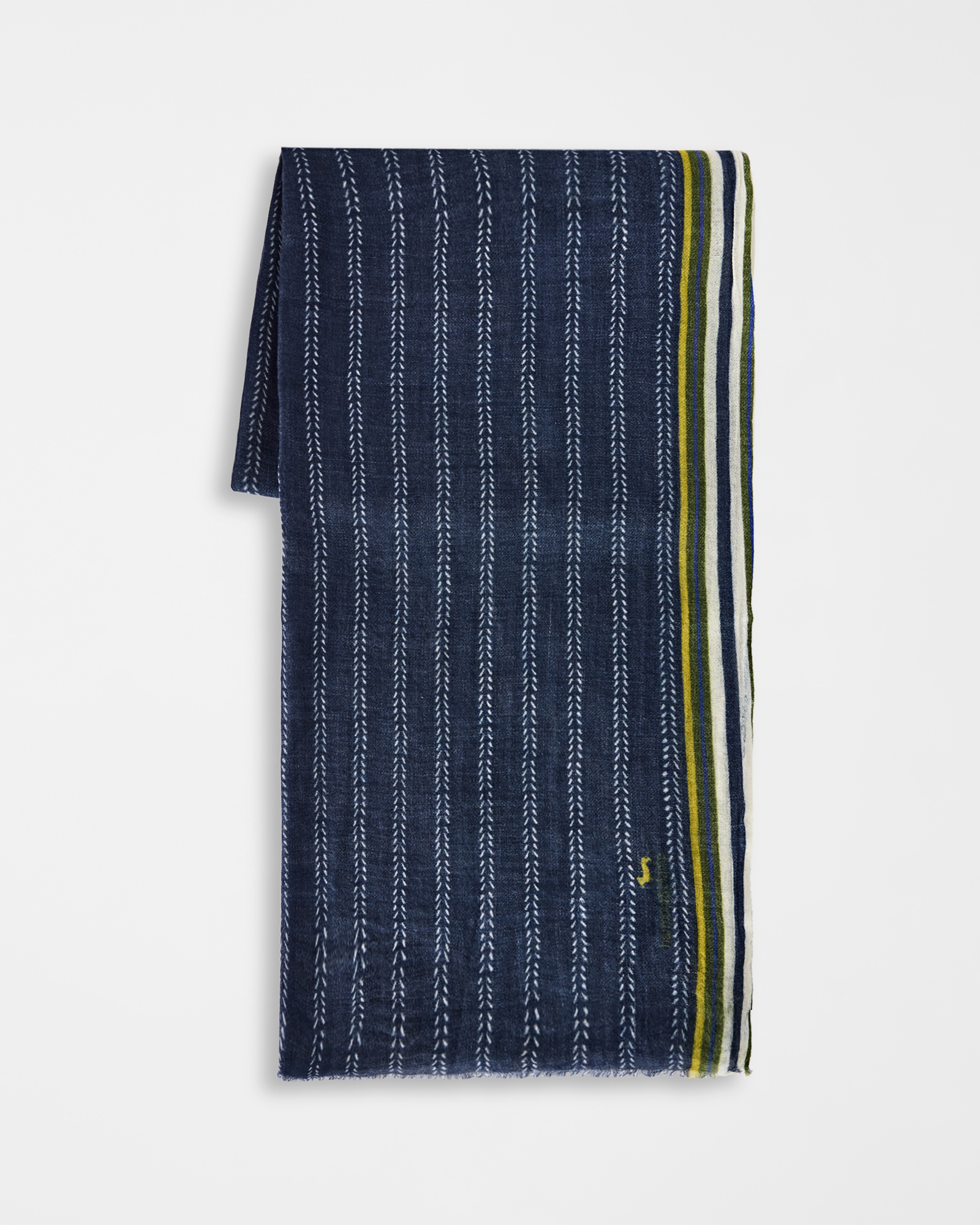 Women's scarf in blue wool with micro chevron print