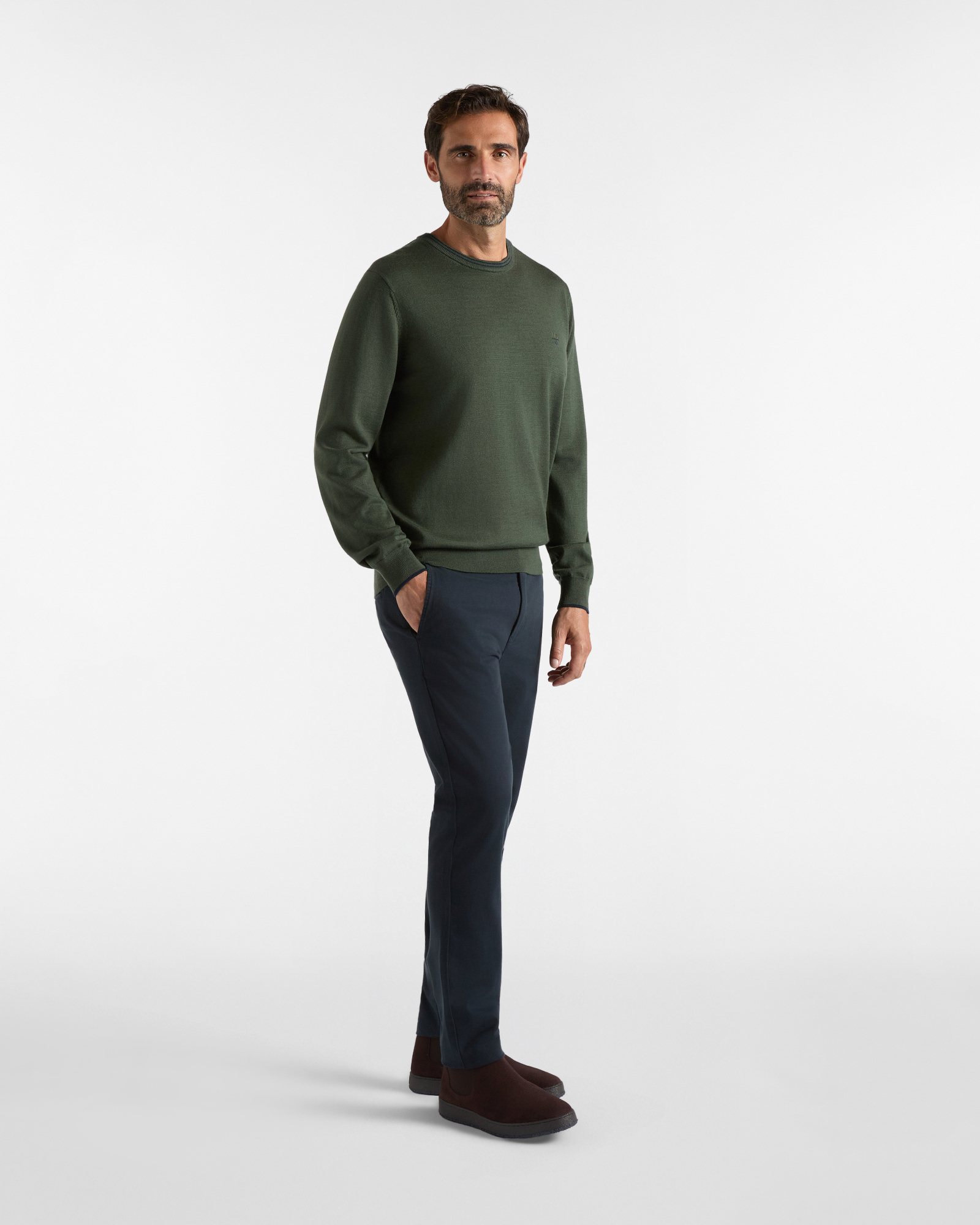 Maglia girocollo HBJ Uomo in pura lana, VERDE, large