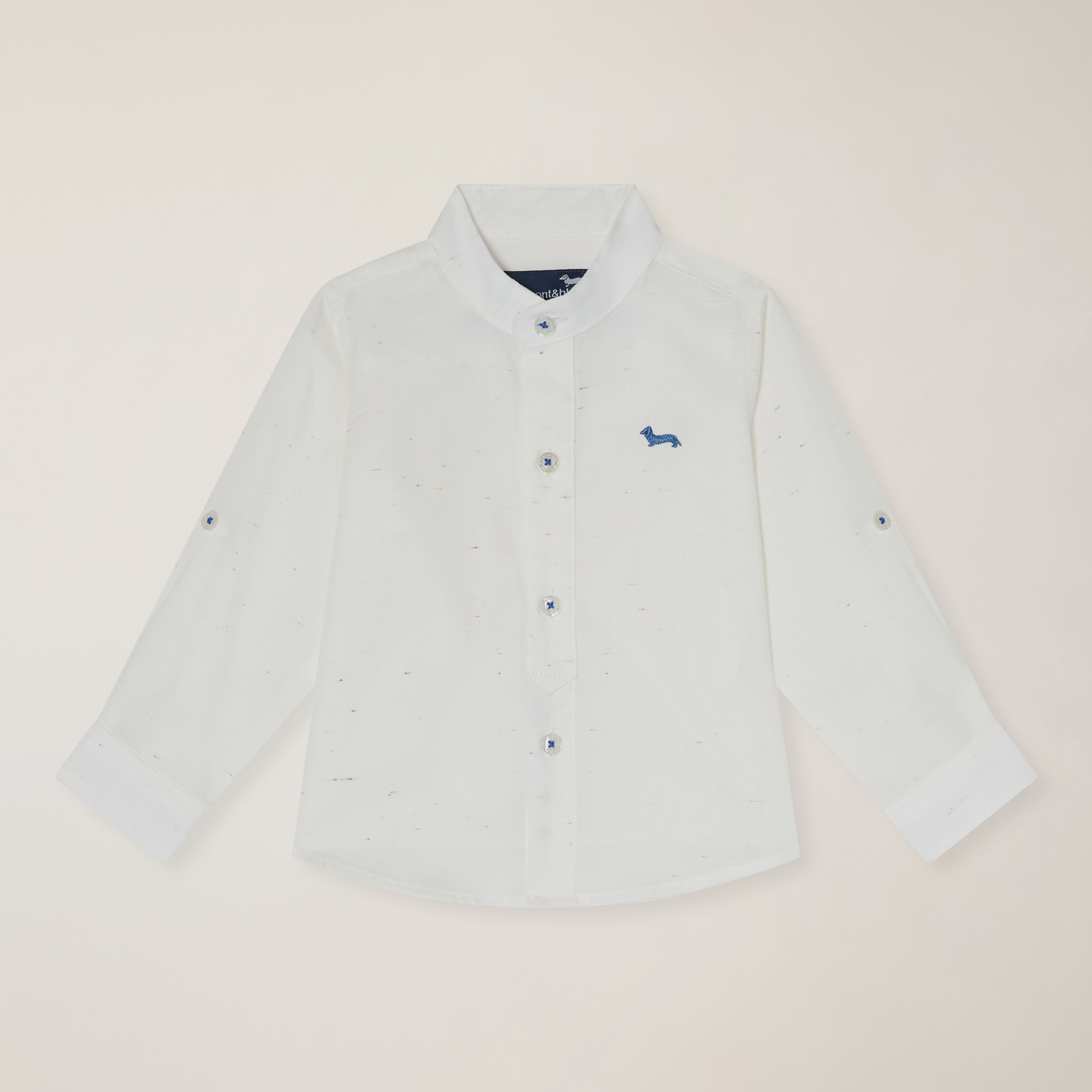 Camicia in cotone con collo alla coreana , Bianco, large image number 0