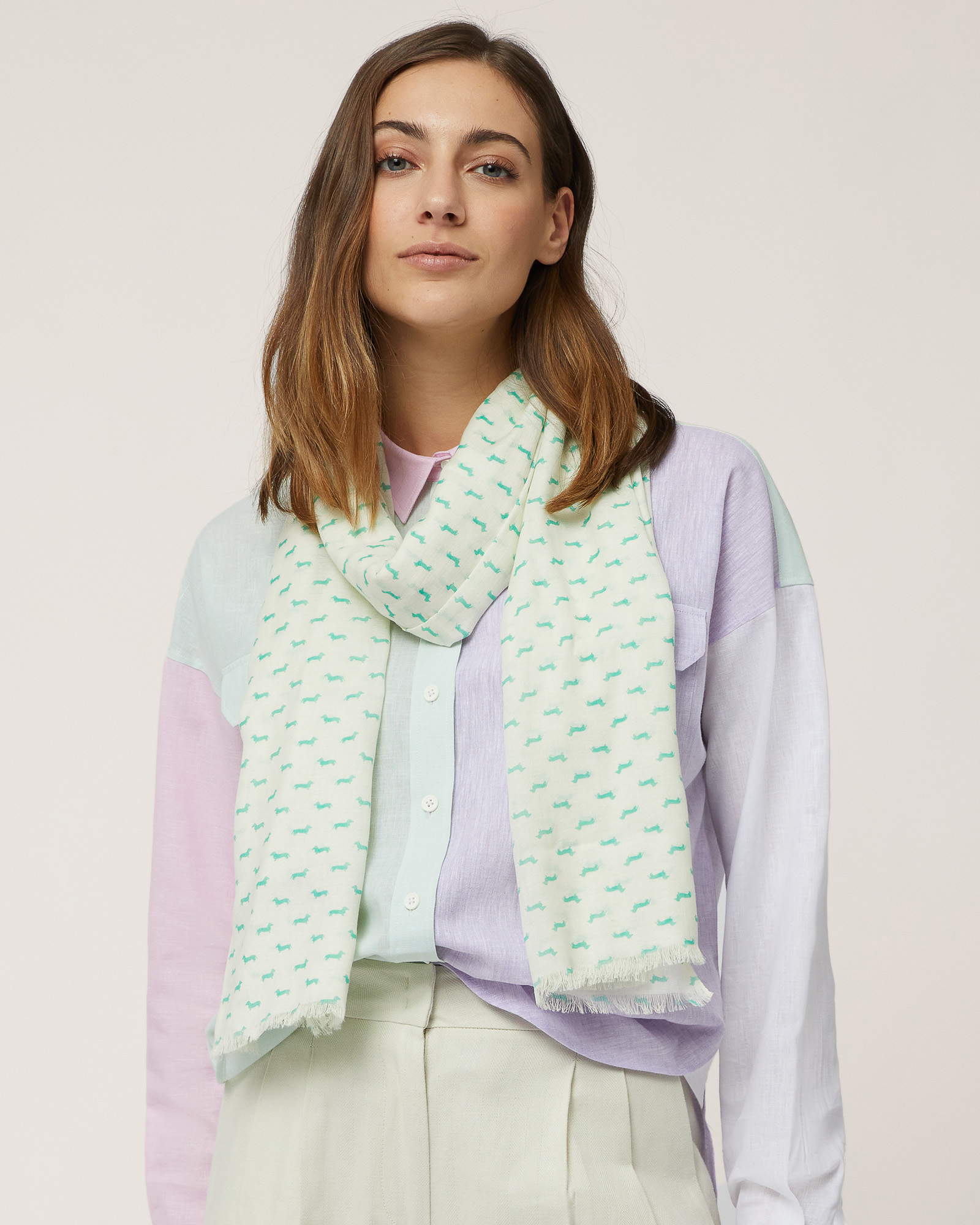 Scarf with All-Over Dachshunds, White, large image number 2