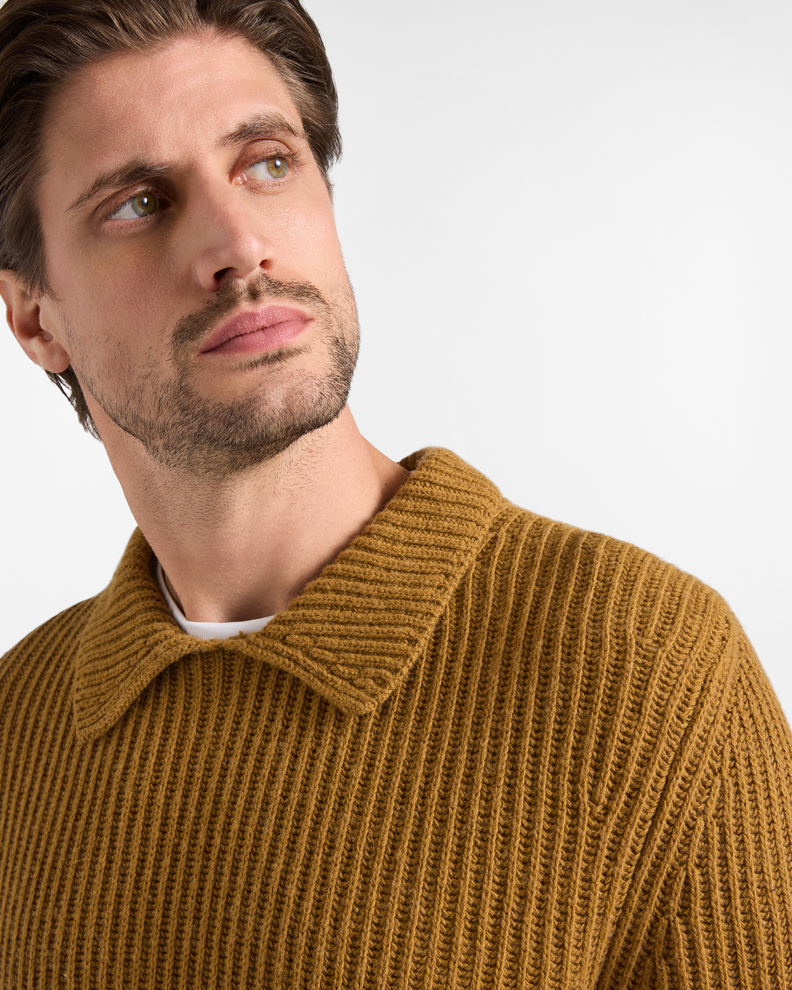 Pul&oacute;ver Hombre con cuello polo abotonado en mezcla de lana Regular Fit Made in Italy, MARR&Oacute;N OSCURO, large