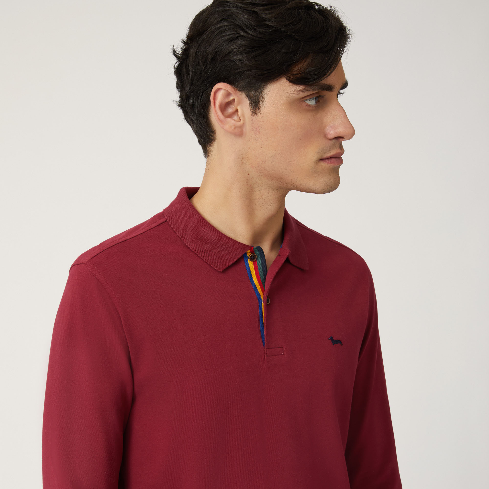 Long-Sleeved Cotton Polo Shirt With Contrasting Detail, Purple, large