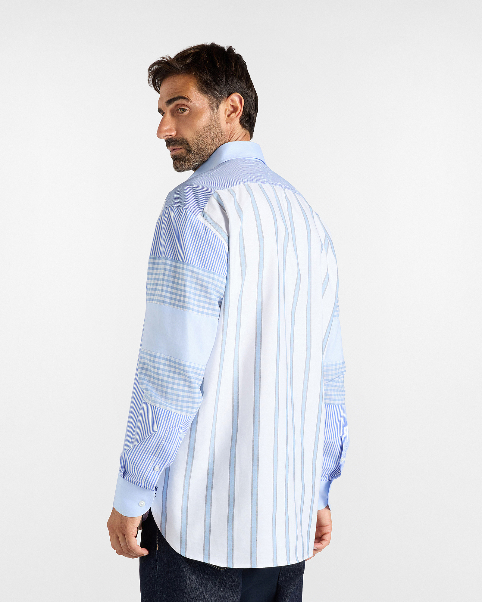 Camisa de hombre redise&ntilde;ada en puro algod&oacute;n de la colecci&oacute;n c&aacute;psula Re-Loved, fabricada en Italia, AZUL CLARO, large