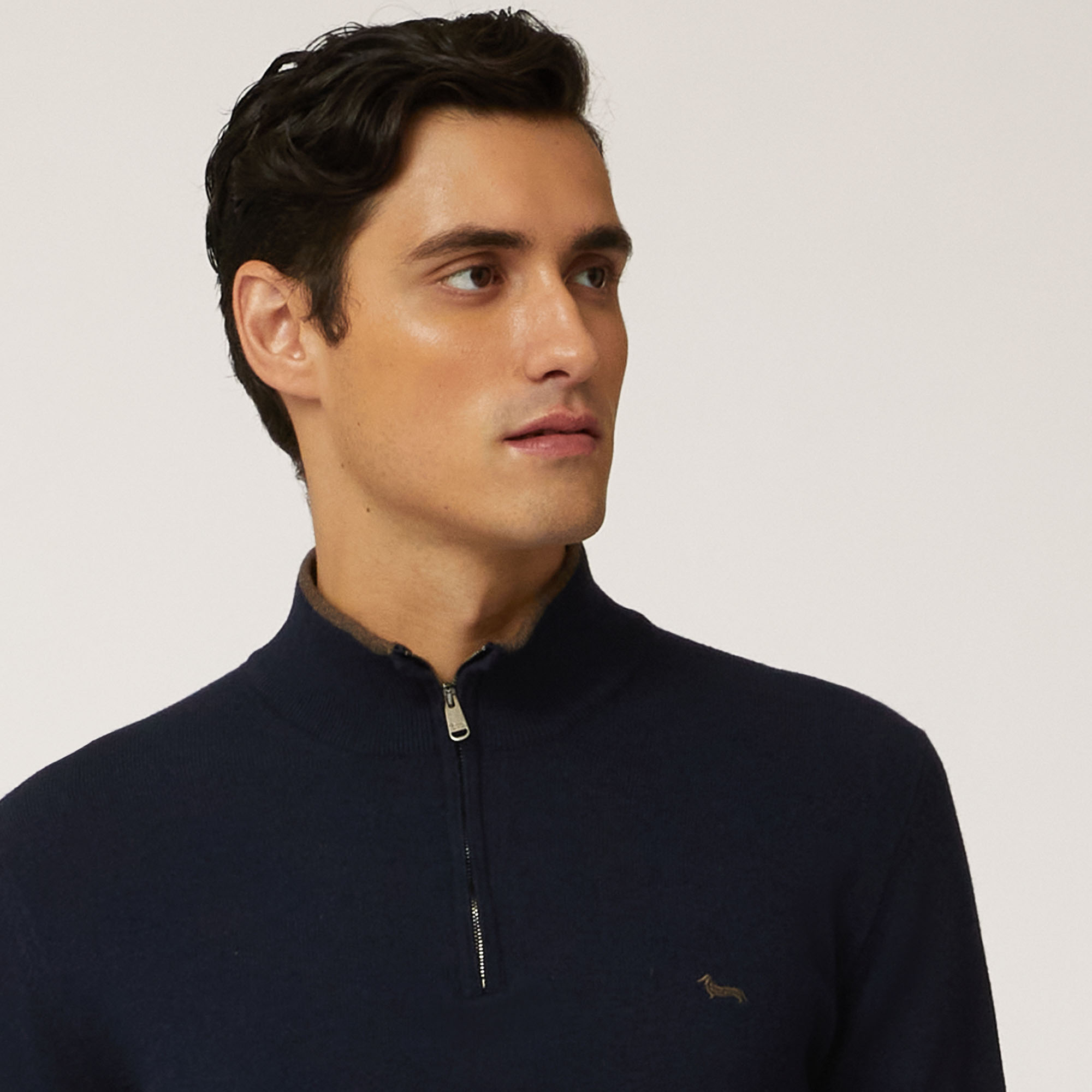 Pullover Girocollo Half Zip In Misto Lana, Blu Chiaro, large image number 2