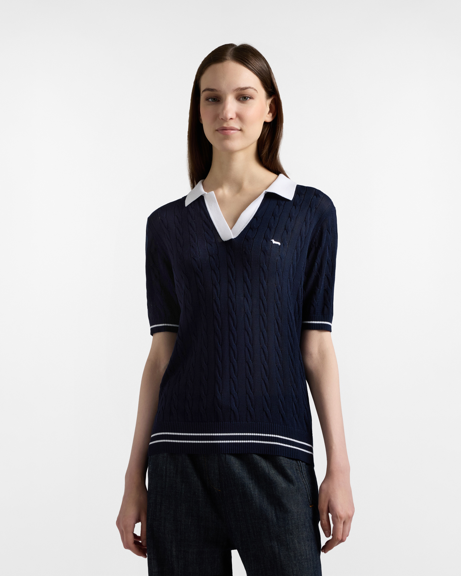 Cable knit polo shirt
