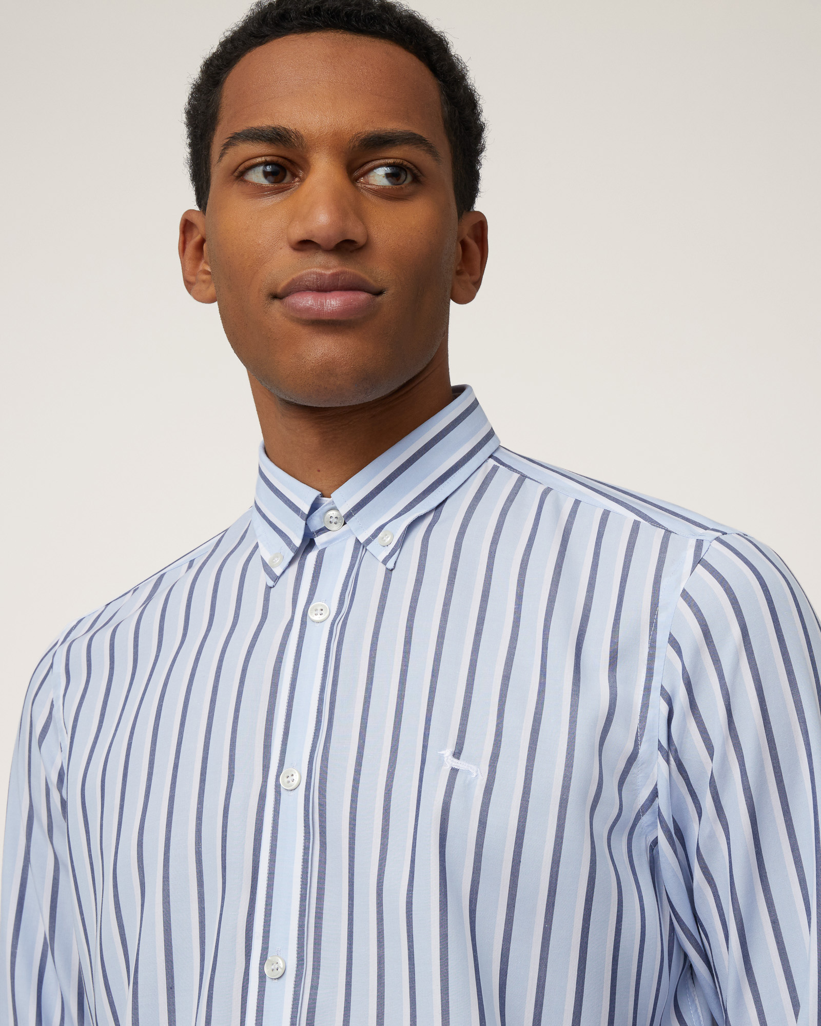 Lyocell Stripe Shirt, Light Blue, large image number 2