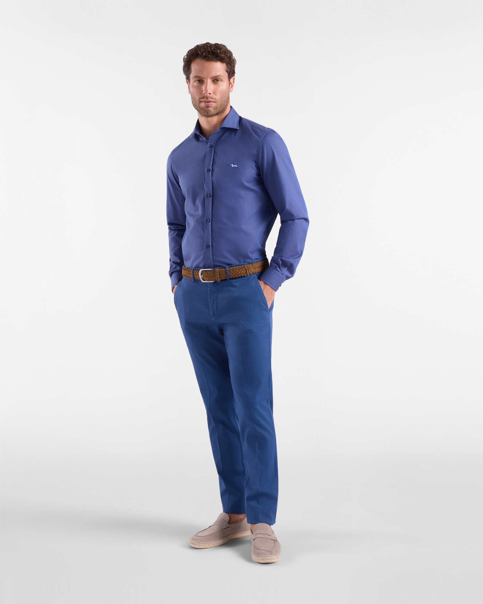 Men's narrow-fit chino pants with micro pattern, Blue, large image number 3