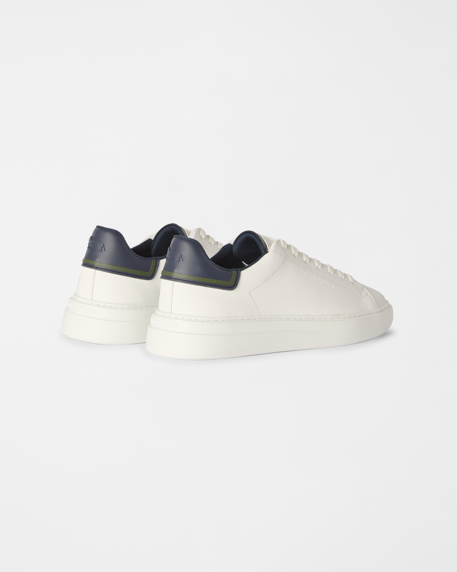 Men's blue smooth leather sneakers, WHITE - BLUE, large image number 2