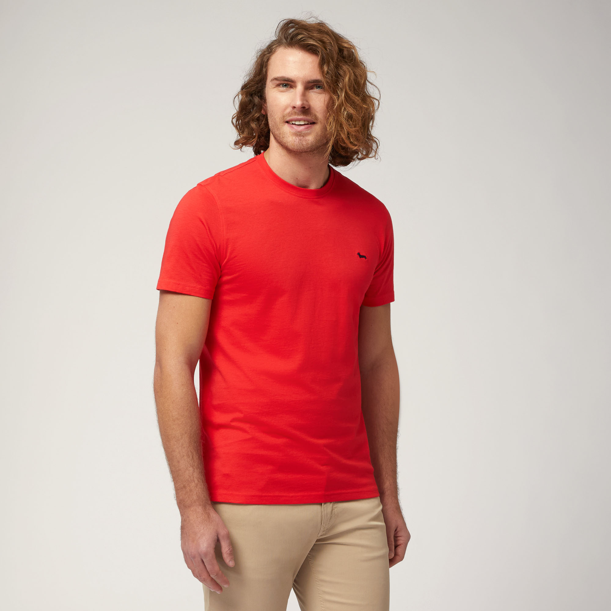 T-Shirt with Contrasting Logo, Light Red, large