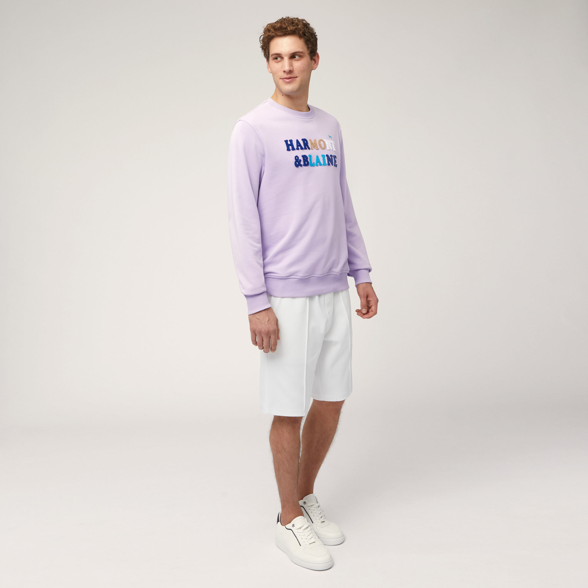 Cotton Sweatshirt with Terry Logo, Hydrangea Purple, large image number 3