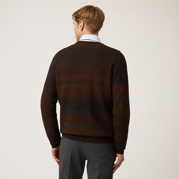 Wool Crew-Neck Pullover With Fade Effect , Brown, large image number 1