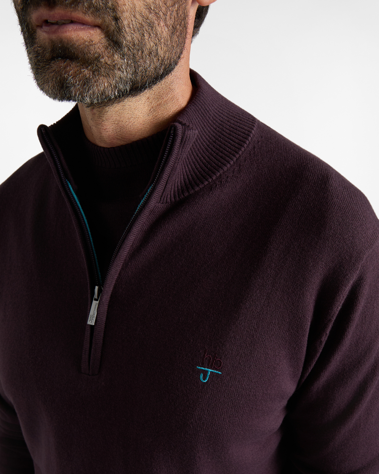 Maglia HBJ Uomo Half-Zip in Misto Lana e Cashmere, PRUGNA, large
