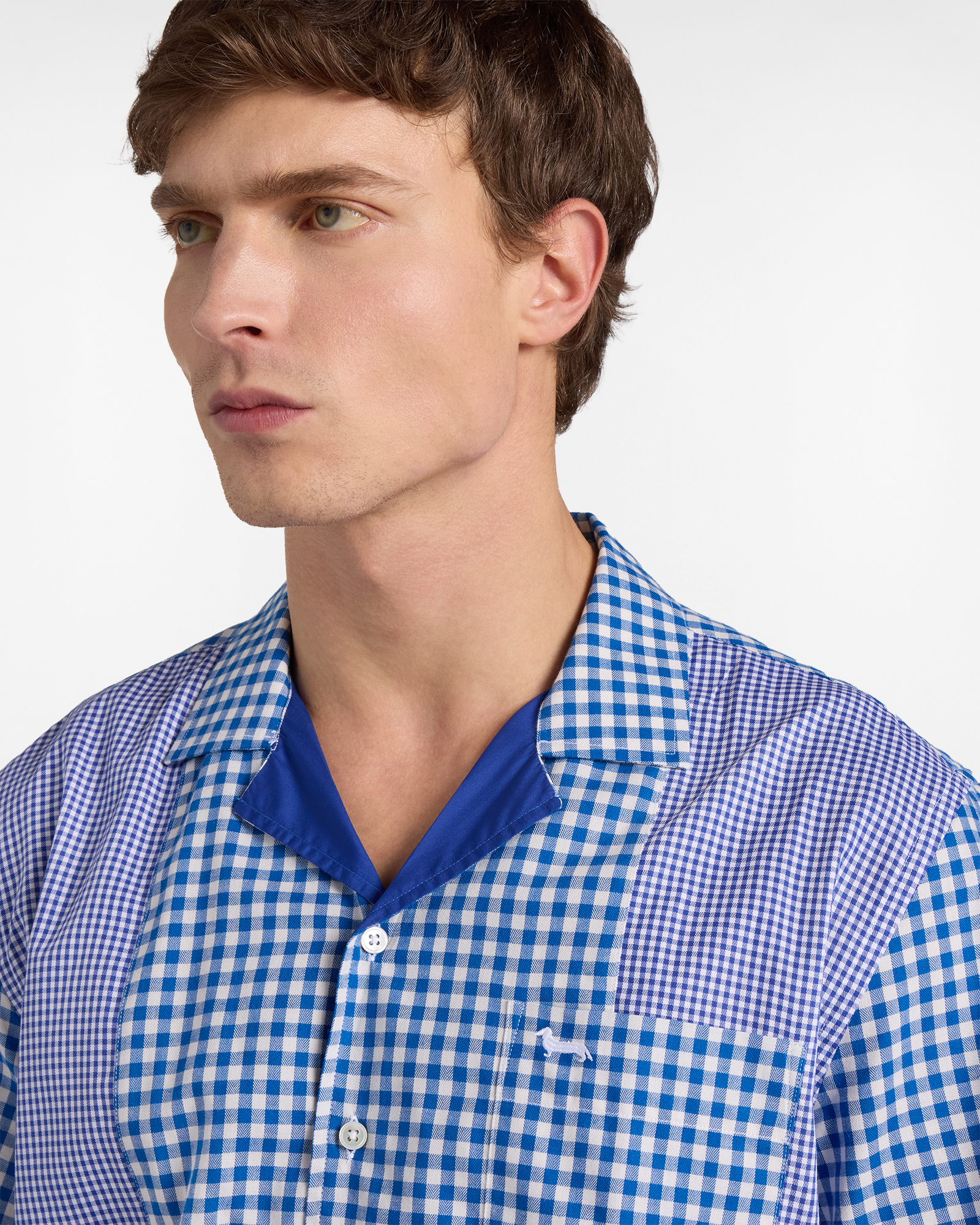 Camisa para hombre estilo Bowling Re-Loved en una mezcla y combinaci&oacute;n de tejidos italianos, Azul, large image number 2