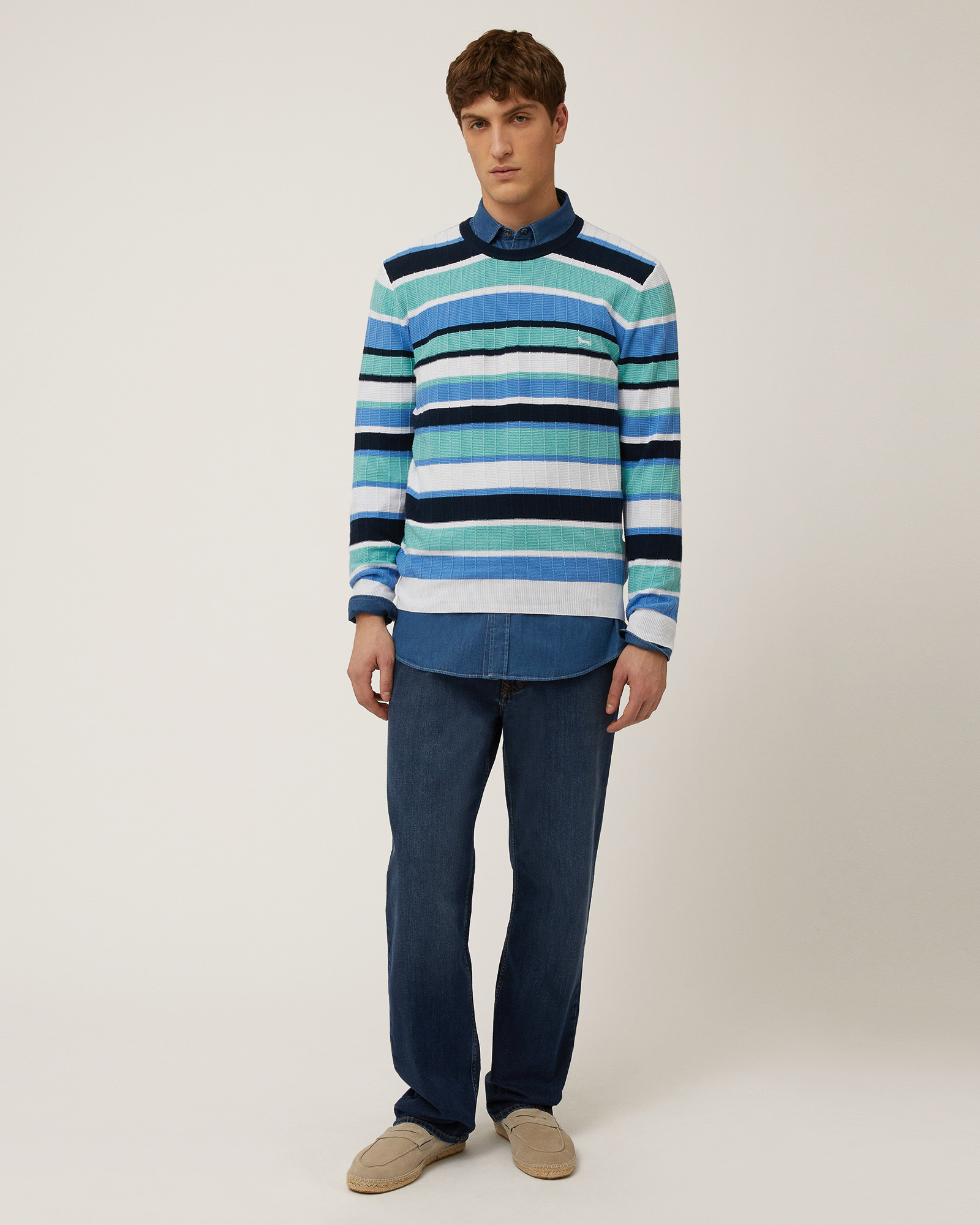 Cotton Striped Pullover, Turquoise, large image number 3