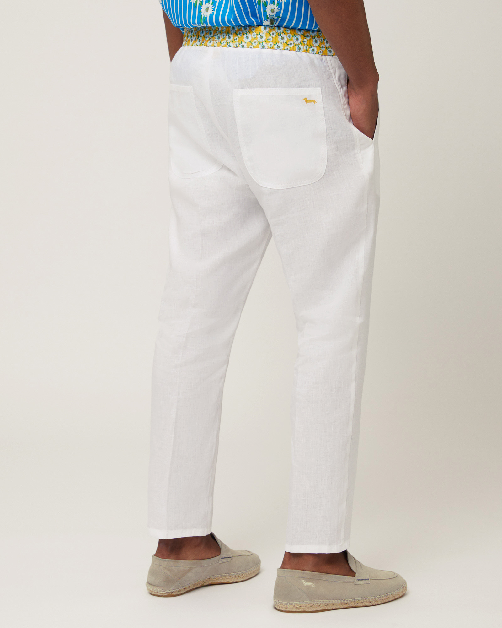 Linen Pants with Daisies, White, large image number 1