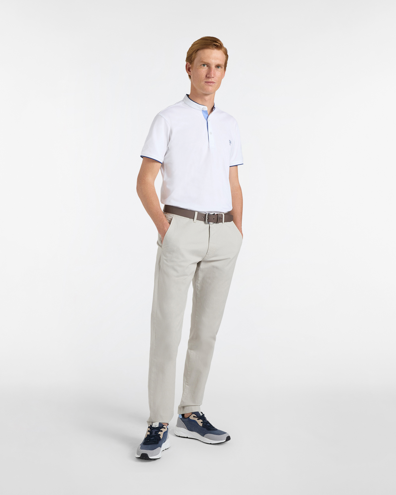 Men's slim-fit polo shirt with a mandarin collar, White, large image number 3