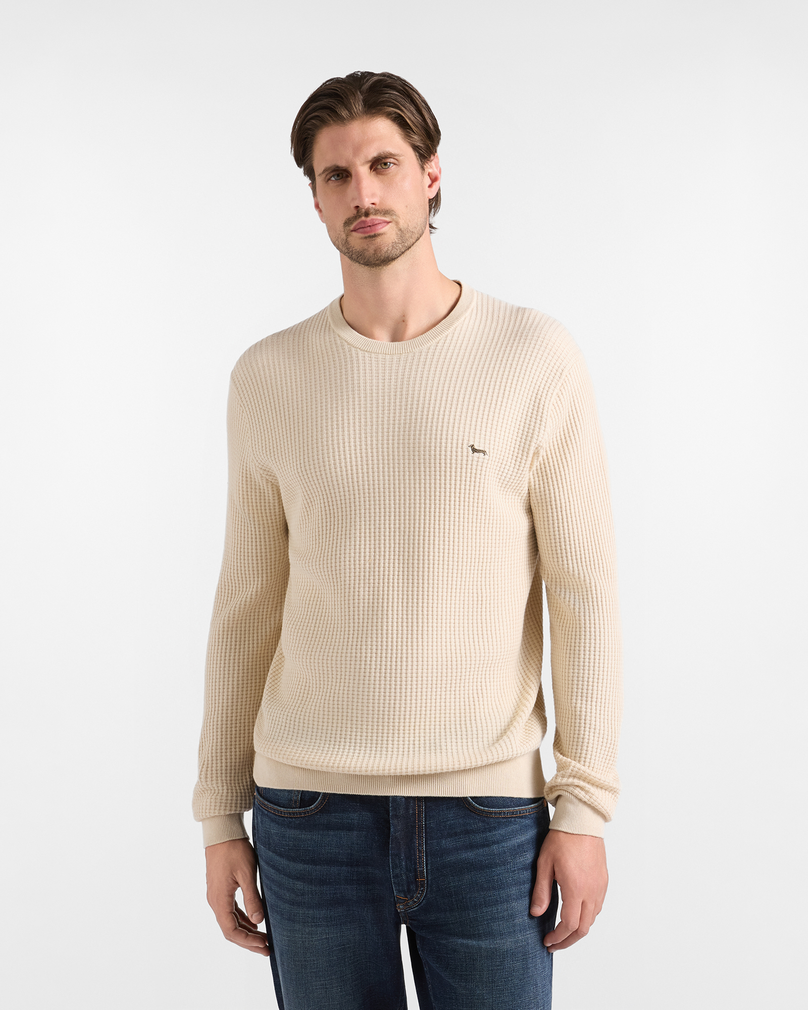 Maglia Uomo in misto lana e cotone Regular Fit Made in Italy, TORTORA, large