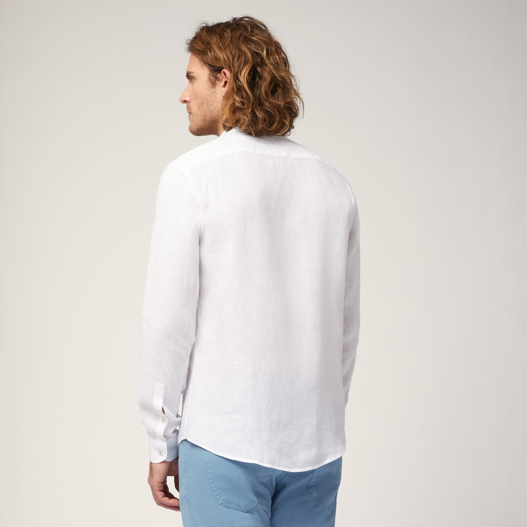 Camisa de lino con cuello mao y bolsillo, Blanco, large image number 1
